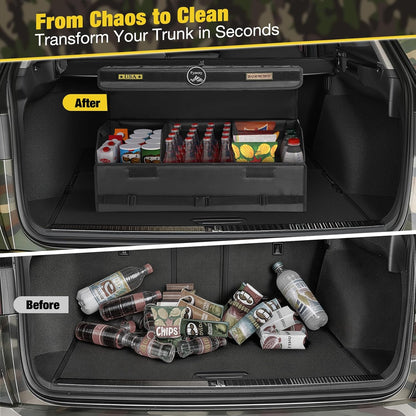 Fyzeoty Car Organizers for Trunk for Suv Sedan, Leather Storage Box,Magnetic Lid,Collapsible and Adjustable,16.5 inches