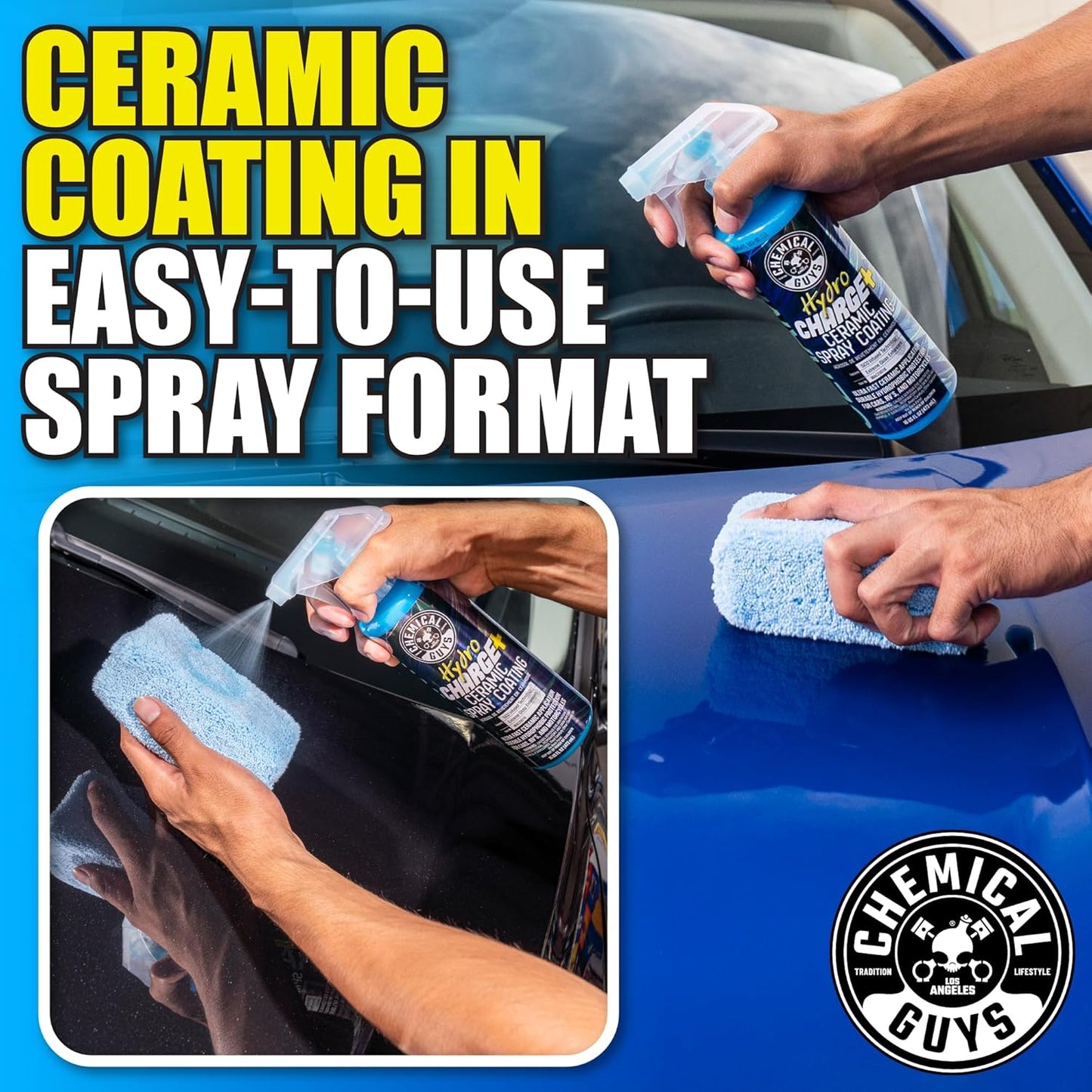 Chemical Guys Hydro Charge Ceramic Spray Coating 16 Fl Oz, with Monster Extreme Microfiber Towels (3 Pack) High Gloss Paint Protection Spray with Thick Plush Towels for Car Wash Drying and Detailing