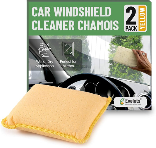 Evelots Windshield Cleaner Tool 2-Pack - Car Window & Glass Cleaning Tool, Inside Windshield Cleaner, Auto Windshield Cleaning Kit for Interior Car Windows - Yellow