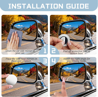 ZUFECY 2-Pack 360° Adjustable Blind Spot Mirrors - 2" Frameless Convex Glass for Sedans, Trucks & SUVs