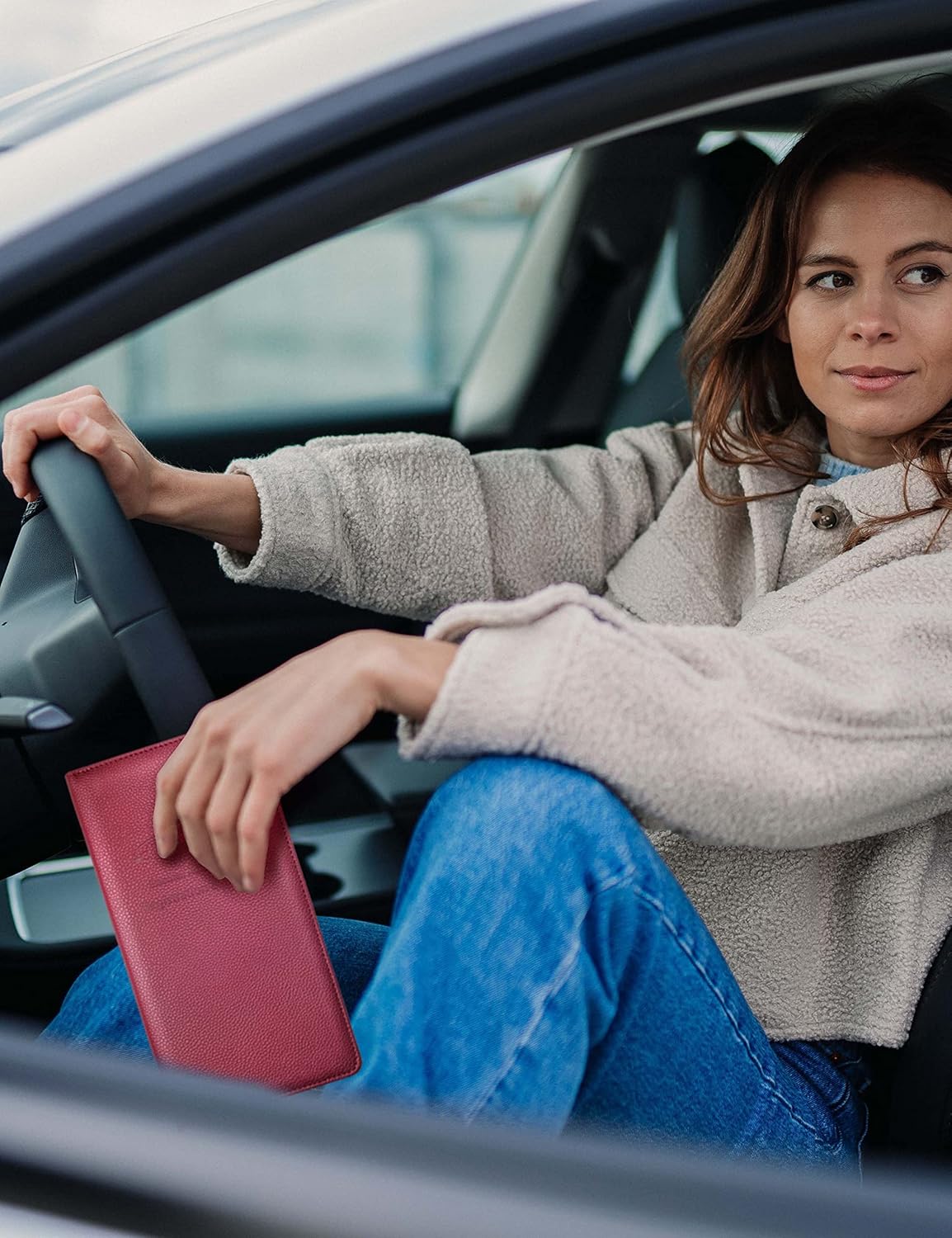 Yarnic Car Registration and Insurance Holder, Pu Leather Car Registration and Insurance Card Holder Car Document Holder for Cards, Essential Document, Driver License (Pink)