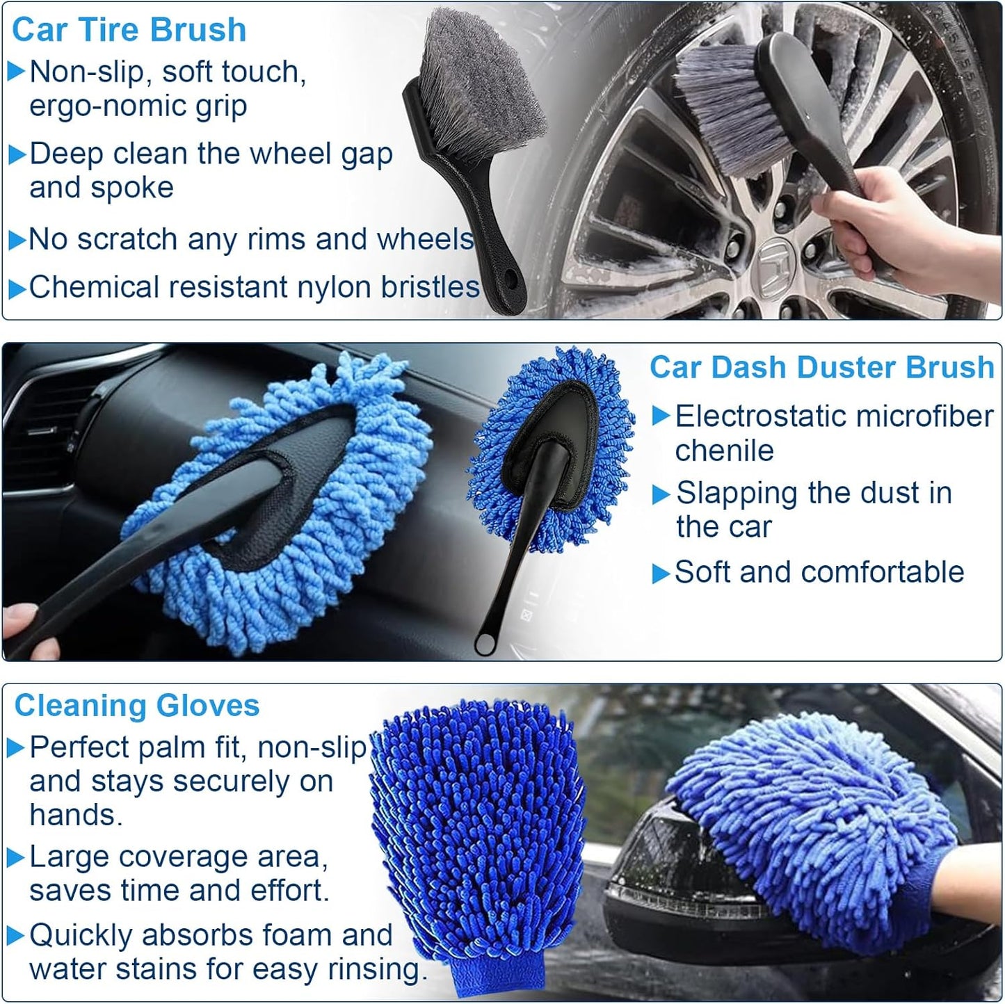 26PCS Car Detailing Kit, Car Detailing Brush Set, Car Cleaning Kit, Auto Detailing Tools for Interior Exterior Wheels, Professional Car Wash Accessories with Windshield Cleaning Tool and Storage Bag