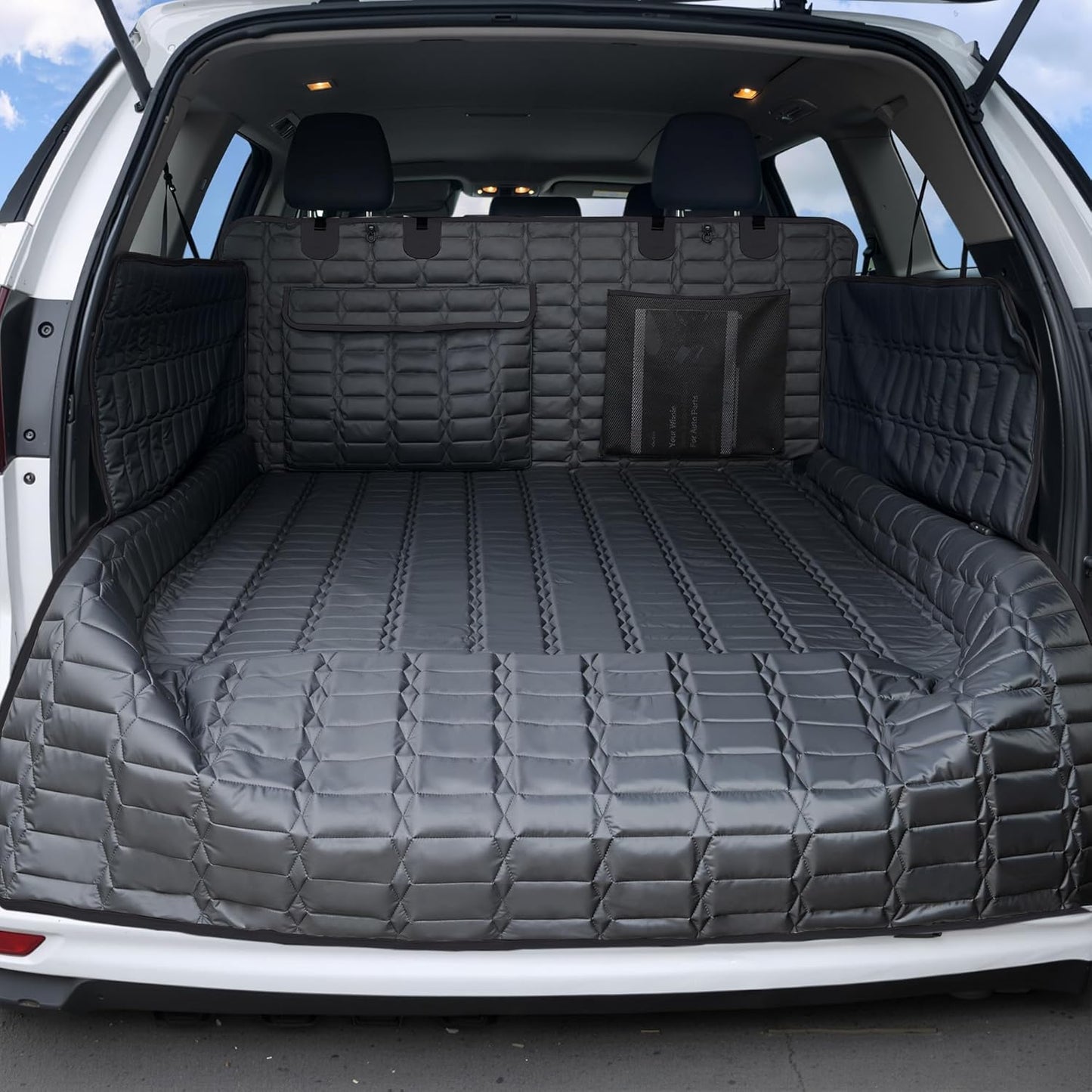 Reliadura SUV Cargo Liner for Dogs, Waterproof Dog Trunk Cover with Bumper Flap Protector, Pet Cargo Mat for SUVs Sedans Vans, Non-Slip Scratchproof Dog Seat Cover, Large Size Universal Fit
