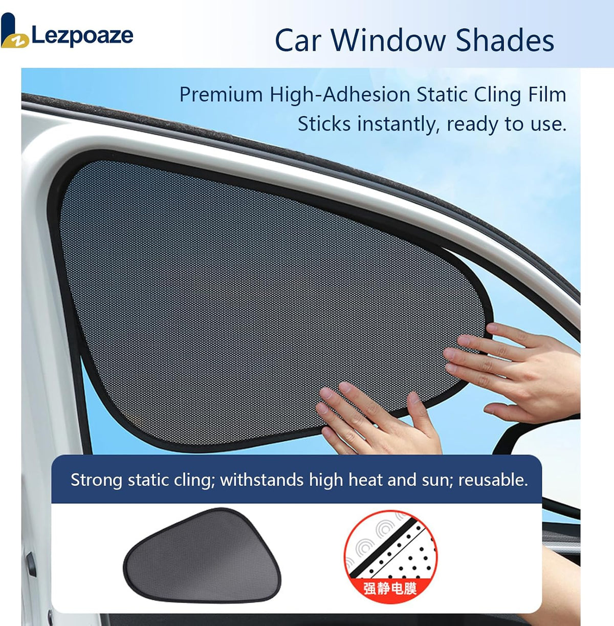 2-Pack Car Window Shades | Mesh Static adsorption Side Window Anti-UV Sunshade Curtain | Universal Fit 99% Vehicles | Foldable Car Shades