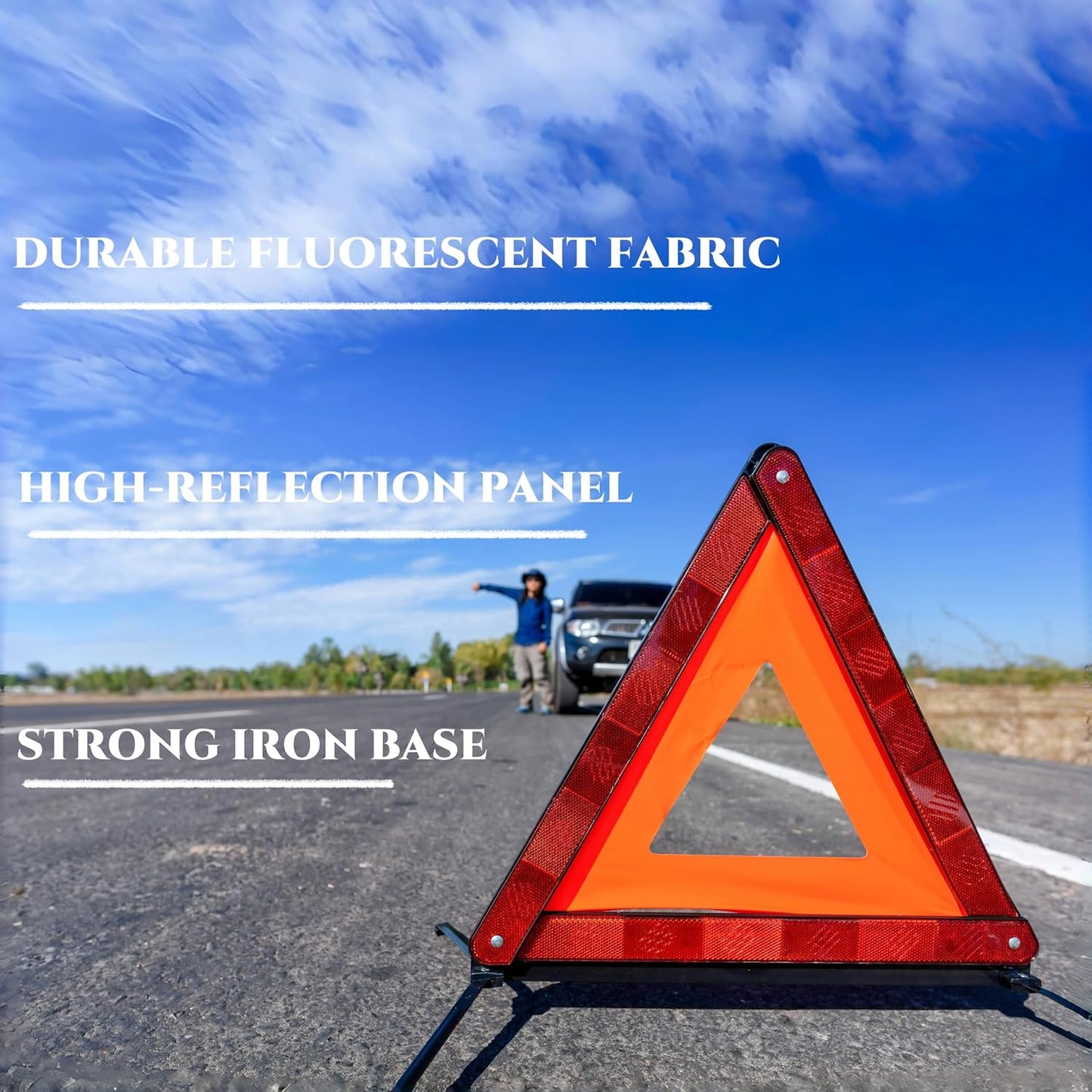 WORKKOOL Safety Triangles for Emergency Use, Road Side Triangle Reflectors, Warning Triangle with Case for Vehicles Breakdown(3 Packs)