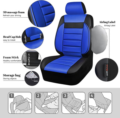 CAR PASS Leather Seat Covers Full Set Universal Water Resistant 3D Foam Back Support, Luxury Comfort Automotive 5 Seat Covers All Season Fit for SUV,Sedan,Van, Airbag Compatible Elegance(Pure Black)