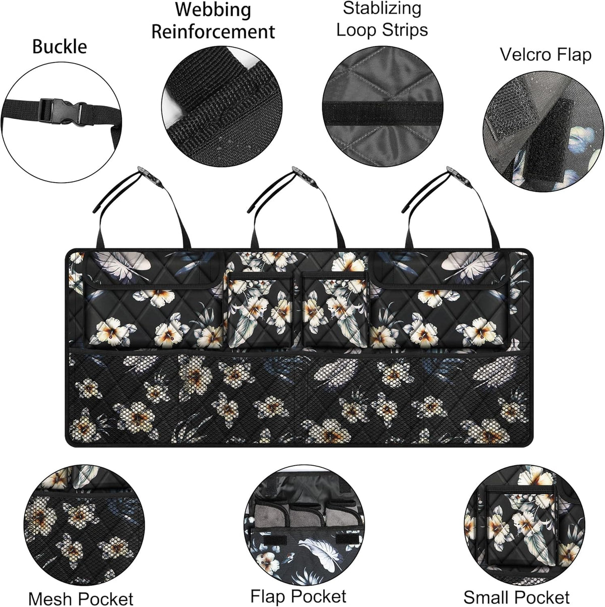 Femuar Car Trunk Organizer, Large Capacity Backseat Trunk Organizer (42"*18"), Collapsible Car Storage Bag with 8 Pockets, SUV/MPV/Truck - Black