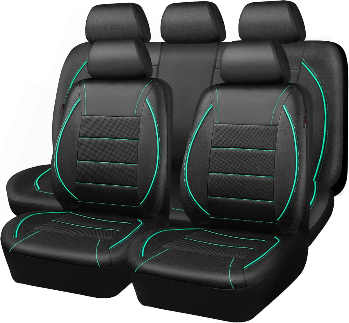 CAR PASS Universal FIT Piping Leather Two Front Seat Covers, Waterproof Faux Leather for SUV Sedan Van Truck, Airbag Compatible,Reserved Opening Holes for Headrest Covers. (Black red)