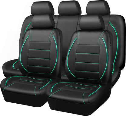 CAR PASS Universal FIT Piping Leather Two Front Seat Covers, Waterproof Faux Leather for SUV Sedan Van Truck, Airbag Compatible,Reserved Opening Holes for Headrest Covers. (Black red)