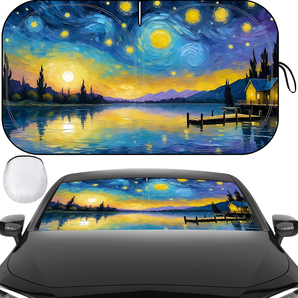 Iridescent Sun Shade for Car Windshield, Foldable Universal Car Windshield Upgrade Sunshade Enhanced UV Rays Reflective Sun Visor Shade Keeps Vehicle Cool