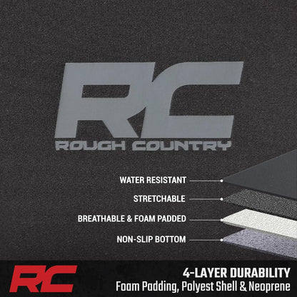 Rough Country Neoprene Seat Covers for Chevy Silverado & GMC Sierra 1500 (2019-2026) w/No Rear Seat Storage or Cup Holder - Waterproof & UV Resistant, Foam Padded, Front & Rear Row Cover Set