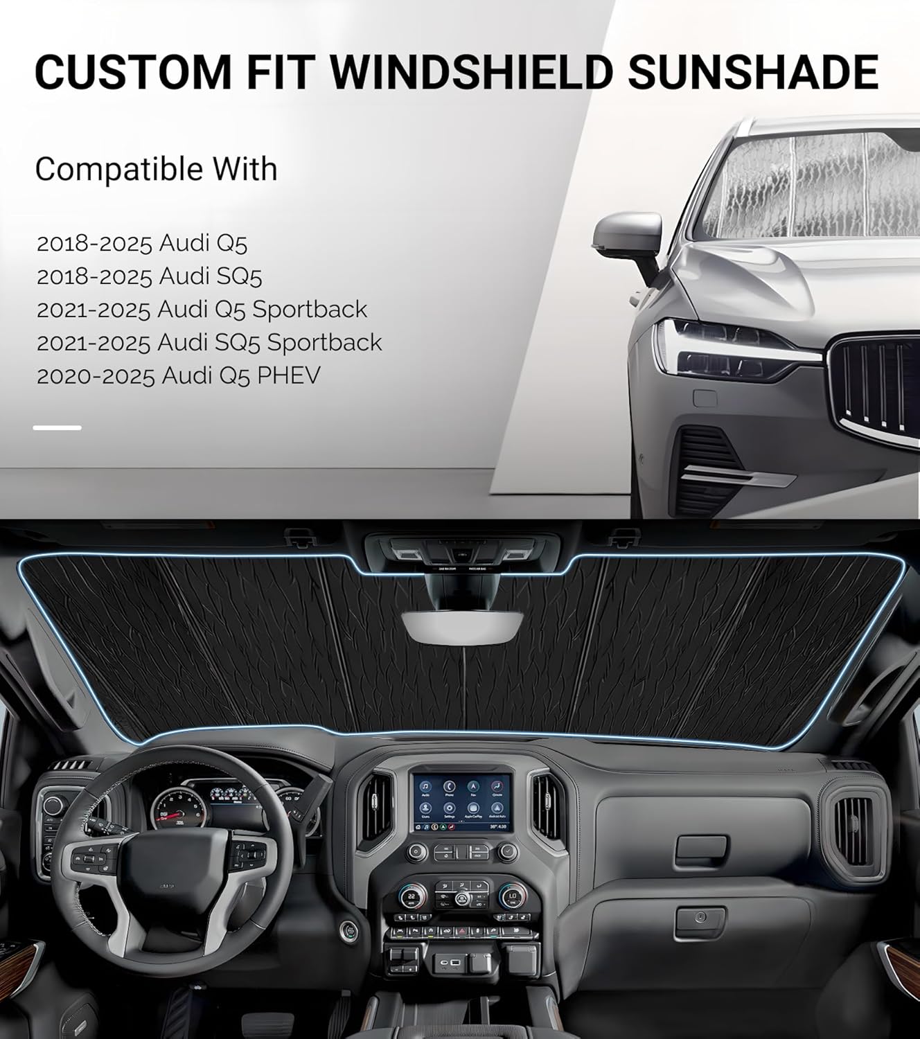 Pigenius Windshield Sunshade for Audi Q5/SQ5 2018-2025, Q5 Sportback/SQ5 Sportback 2021-2025, Q5 PHEV 2020-2025 - AstraGuard