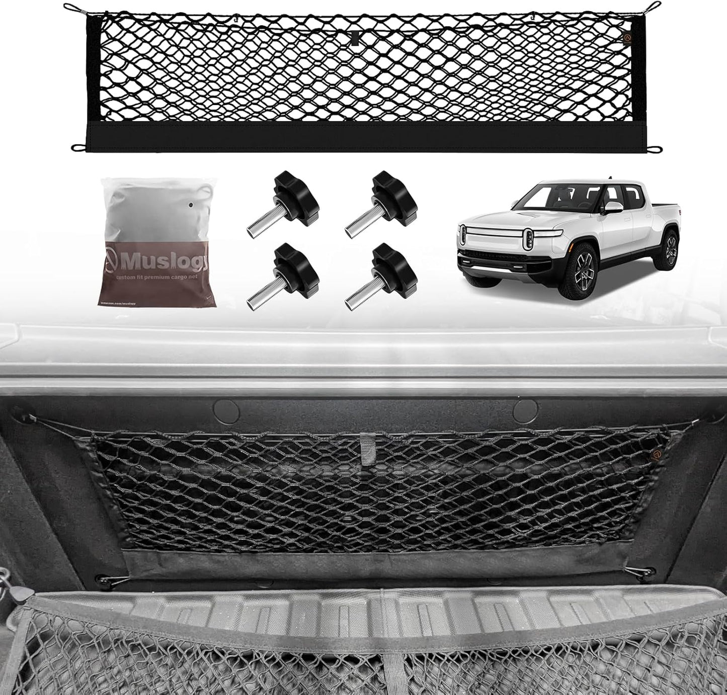Muslogy Truck Bed Cargo Net Trunk Netting Compatible with 2023-2025 2026 Honda CR-V Accessories, Pickup Cargo Organizer SUV Sedan Storage Net w/Heavy Duty Carabiners - Colors A