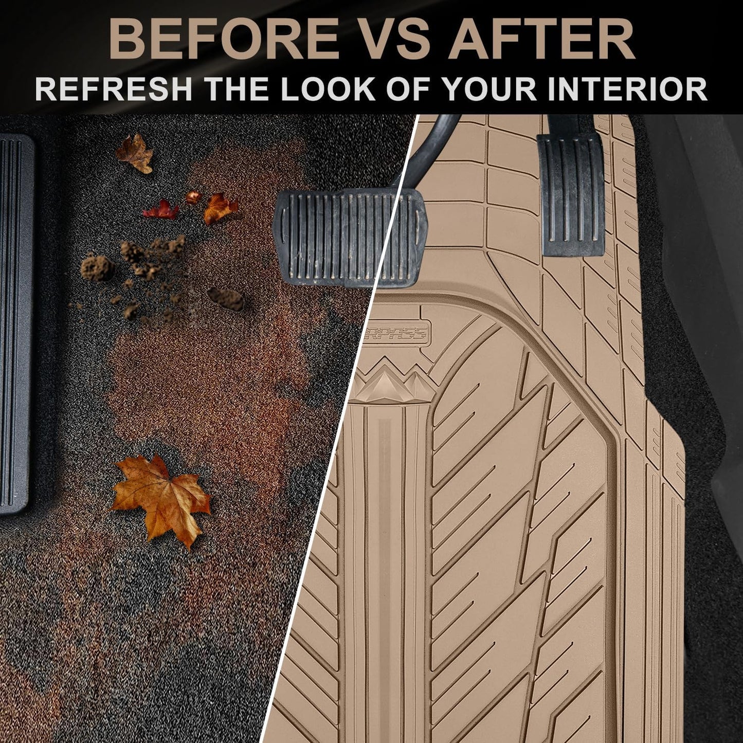 CAR PASS Heavy Rubber Car Floor Mats, Deep Waterproof Car Mats All Weather, Universal Trim-to Fit Automotive Floor Mats for Car SUV Truck Van, Durable Floor Liners Solid Black