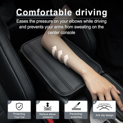 Amiss Car Center Console Cover, Upgraded Leather Car Armrest Cushion with 2 Storage Pockets, Universal Waterproof Cushion Pad, Non-Slip Car Interior Accessories, Fits Most Sedans SUVs Trucks (Black)