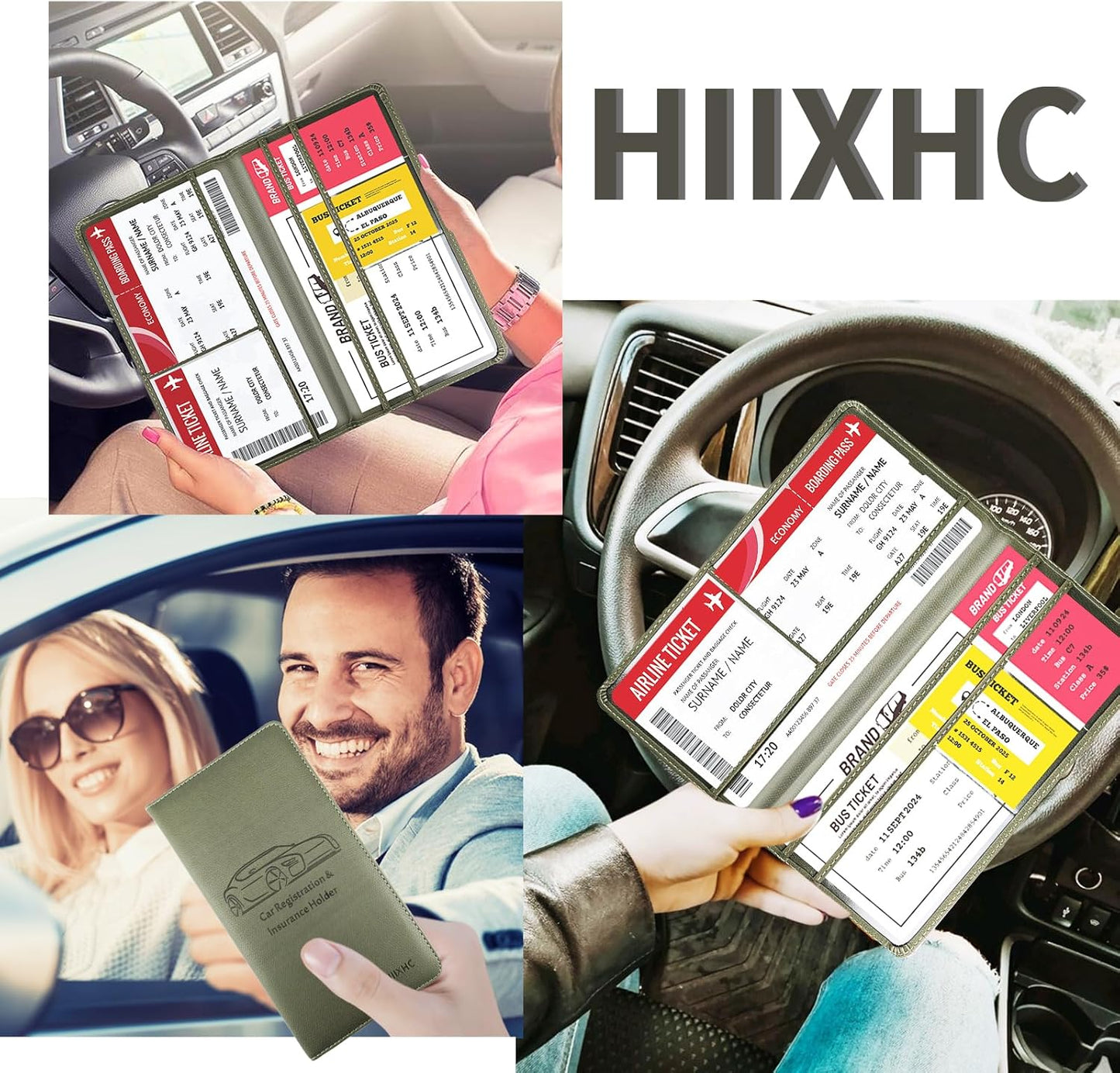 Car Registration and Insurance Card Holder - Leather Vehicle Glove Box Automobile Documents Paperwork Wallet Case Organizer for ID, Driver's License, Key, Cards - Car Accessories for Women&Men
