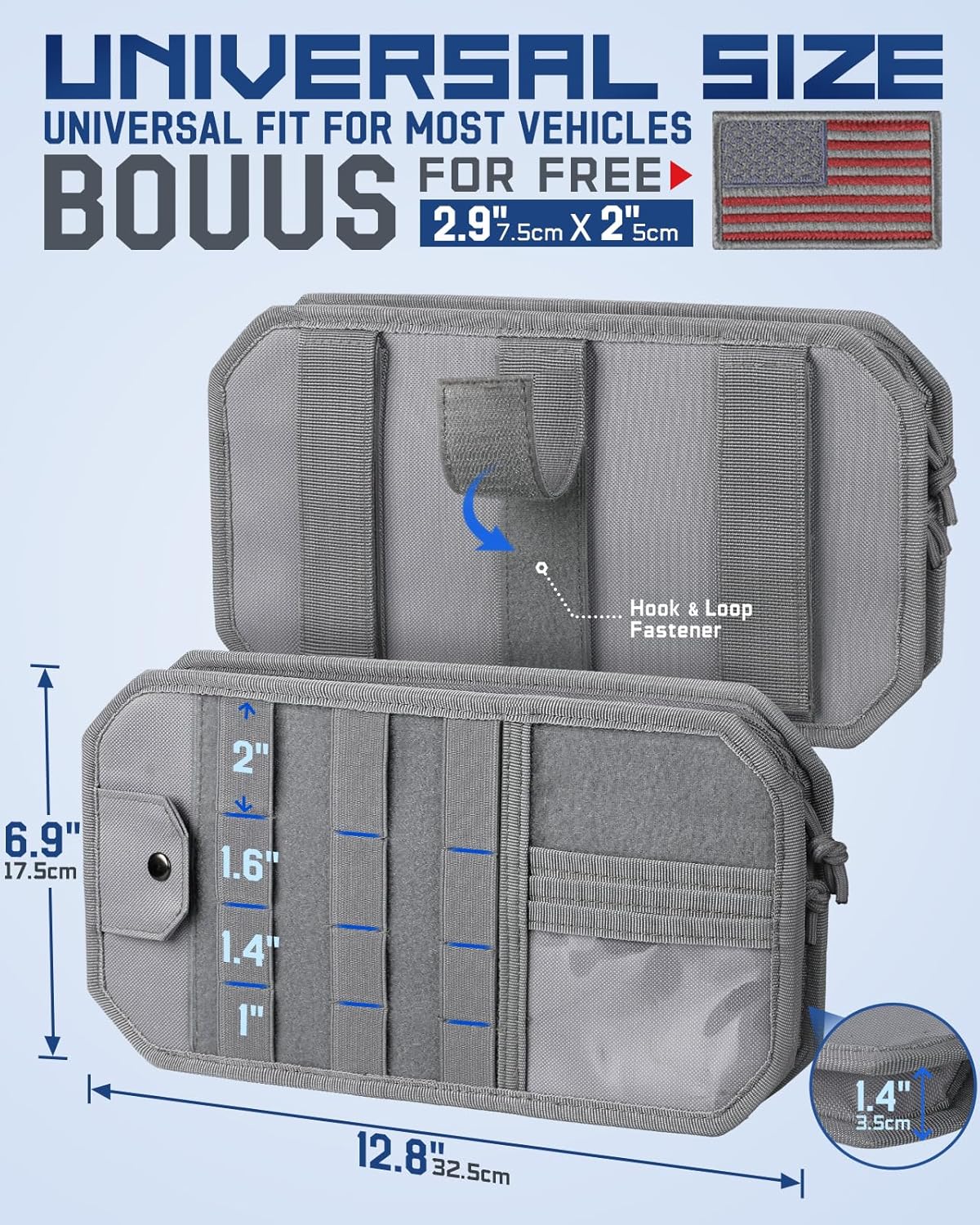 Molle Car Sun Visor Organizer with Zipper Storage Pouch & Glasses Holder, Auto Semi-Rigid MOLLE Panel for Police Gear & Overland Accessories, Fit Most Cars, Trucks, Patrols & Vans