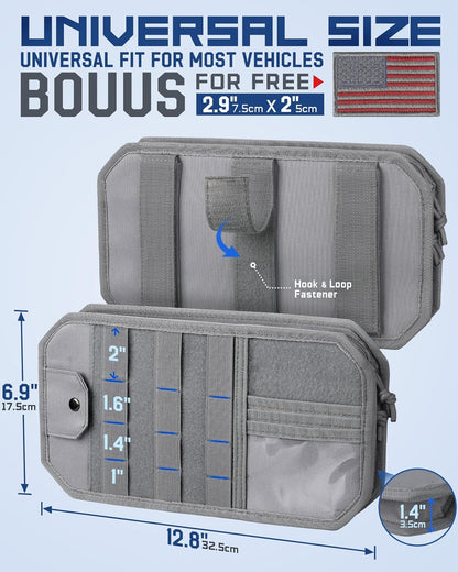 Molle Car Sun Visor Organizer with Zipper Storage Pouch & Glasses Holder, Auto Semi-Rigid MOLLE Panel for Police Gear & Overland Accessories, Fit Most Cars, Trucks, Patrols & Vans