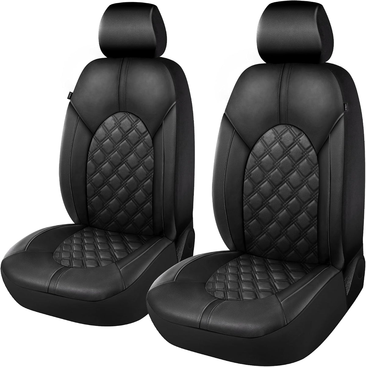 CAROMOP Luxury PU Leather Car Seat Covers Full Set-Waterproof Seat Protectors with Split Bench Seat Covers for Cars-Universal Cars Interior Covers for Sedans, SUVs, Pick-up Trucks(Gray/Gray Line)