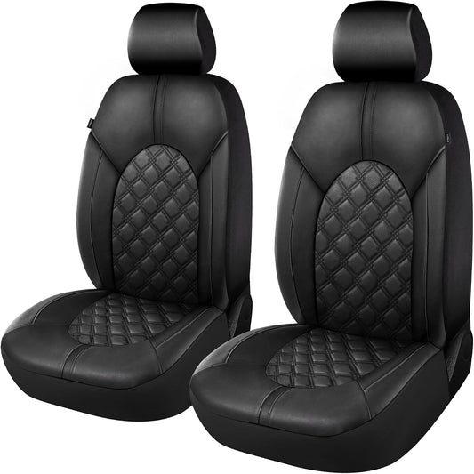 CAROMOP Luxury PU Leather Car Seat Covers Full Set-Waterproof Seat Protectors with Split Bench Seat Covers for Cars-Universal Cars Interior Covers for Sedans, SUVs, Pick-up Trucks(Gray/Gray Line)