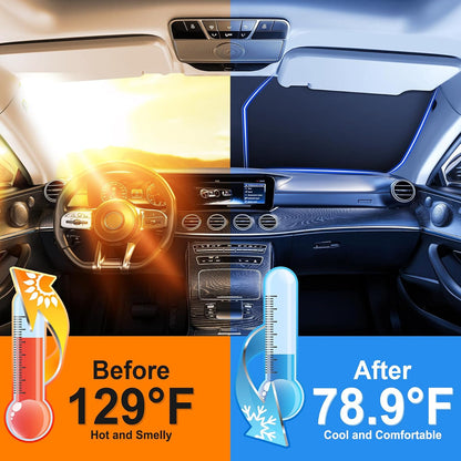 SINGARO 300T Universal Car Windshield Sun Shade, Foldable Reflective for Windshield & Window Shades with Overlapping Design, Car Interior Accessories (55" L x 26.7" W)