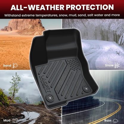 LASFIT Floor Mats for Ford F-150 2021-2026 | F150 Lightning 2022-2025 SuperCrew (Rear w/Fold Flat Storage) Carpet Floor All Weather Car Liners TPE Truck Mats - 1st and 2nd Row, 3pcs Black