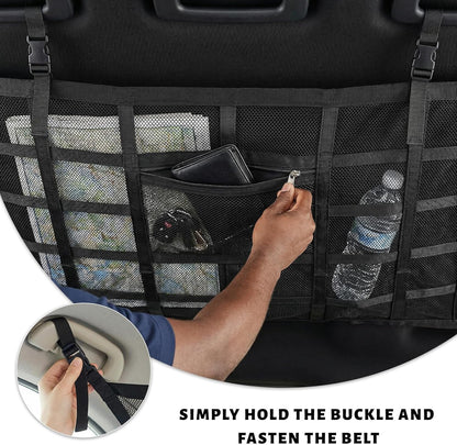 Car Ceiling Cargo Net Pocket, 31.5×20.5 Inch Double-Layer Car Roof Mesh Storage Organizer, Strengthen Load Bearing Overhead Cargo Storage Net for 4-Handle Vehicles