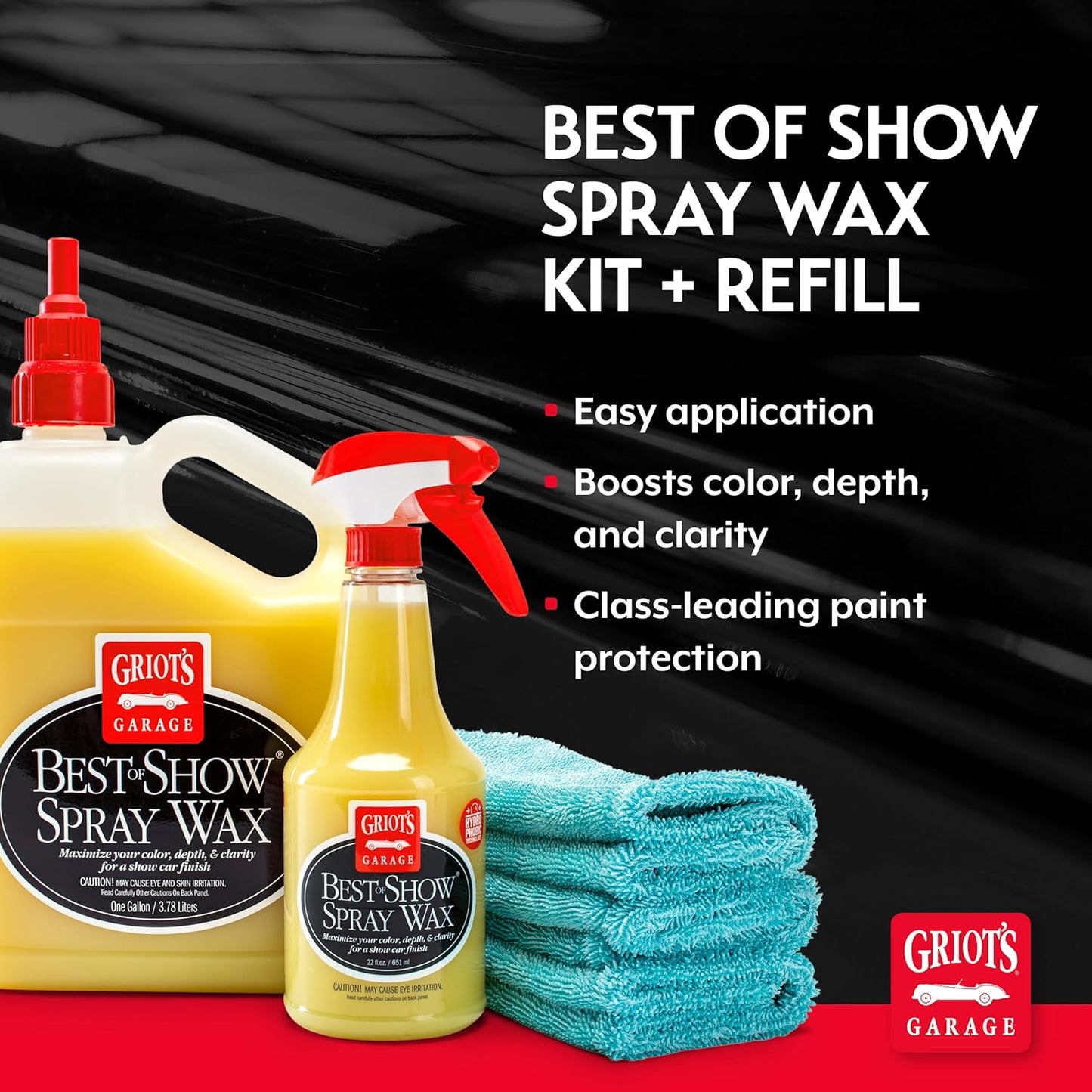 Griot's Garage Best of Show Spray Wax for Car Detailing, Works on Paint Protection Films and Ceramic Coatings, Provides Long-Lasting Coverage Between Uses, 10968, 22oz