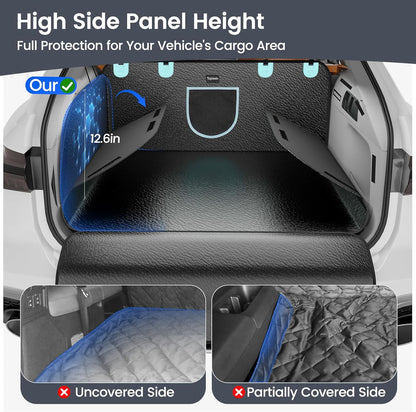 SUV Cargo Liner for Dogs with PU Leather, Waterproof Pet Trunk Cover with Taller Side Panels, Dog Seat Mat for SUVs Vans with Bumper Flap Protector, Non-Slip, Large Size Universal Fit, Black