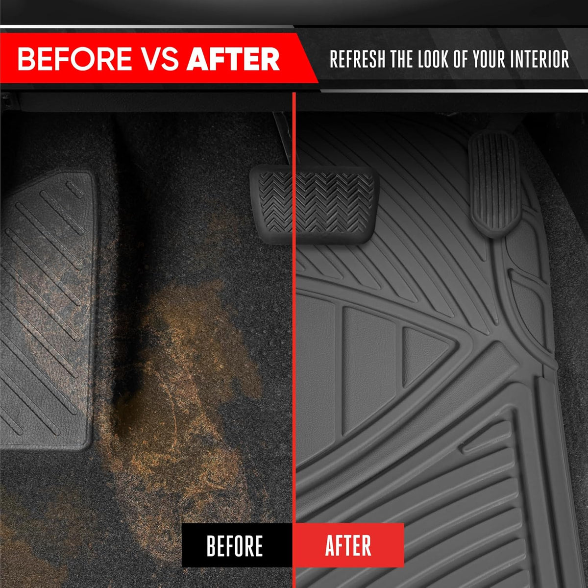 Motor Trend FlexTough Performance All Weather Rubber Car Mats with Cargo Liner - Full Set Front & Rear Floor Mats for Cars Truck SUV, Automotive Floor Mats (Black)