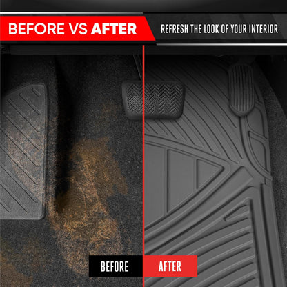 Motor Trend FlexTough Performance All Weather Rubber Car Mats with Cargo Liner - Full Set Front & Rear Floor Mats for Cars Truck SUV, Automotive Floor Mats (Black)