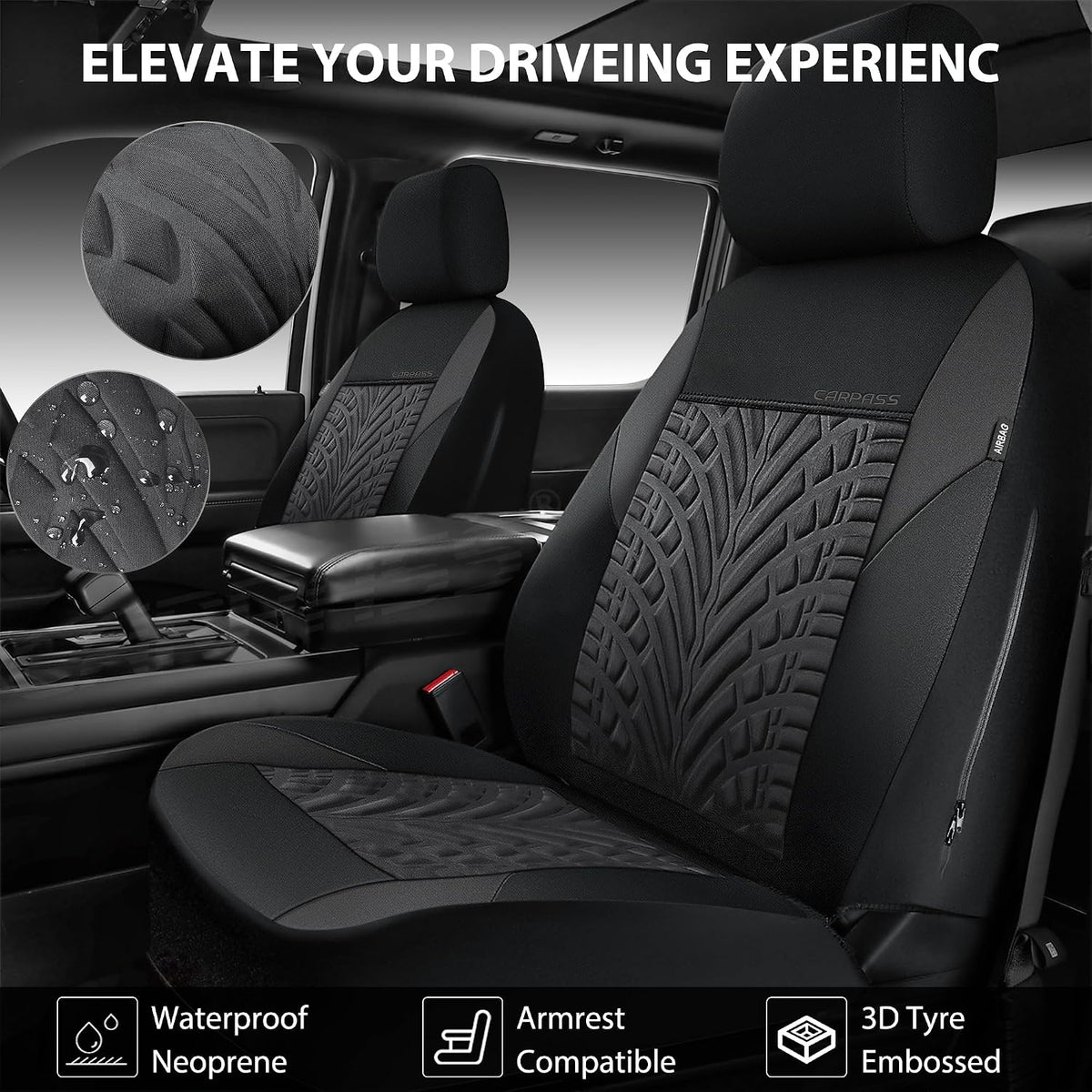 CAR PASS Car Seat Covers Full Sets, Front & Split Rear Bench for Car, 3D Tyre Embossed Automotive Interior Covers, Airbag Compatible, Quick Setup Universal Fit Seat Covers for Car, SUV(Charcoal)