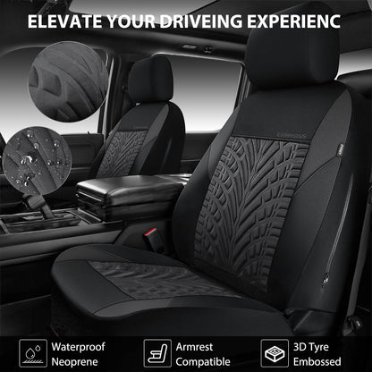 CAR PASS Car Seat Covers Full Sets, Front & Split Rear Bench for Car, 3D Tyre Embossed Automotive Interior Covers, Airbag Compatible, Quick Setup Universal Fit Seat Covers for Car, SUV(Charcoal)