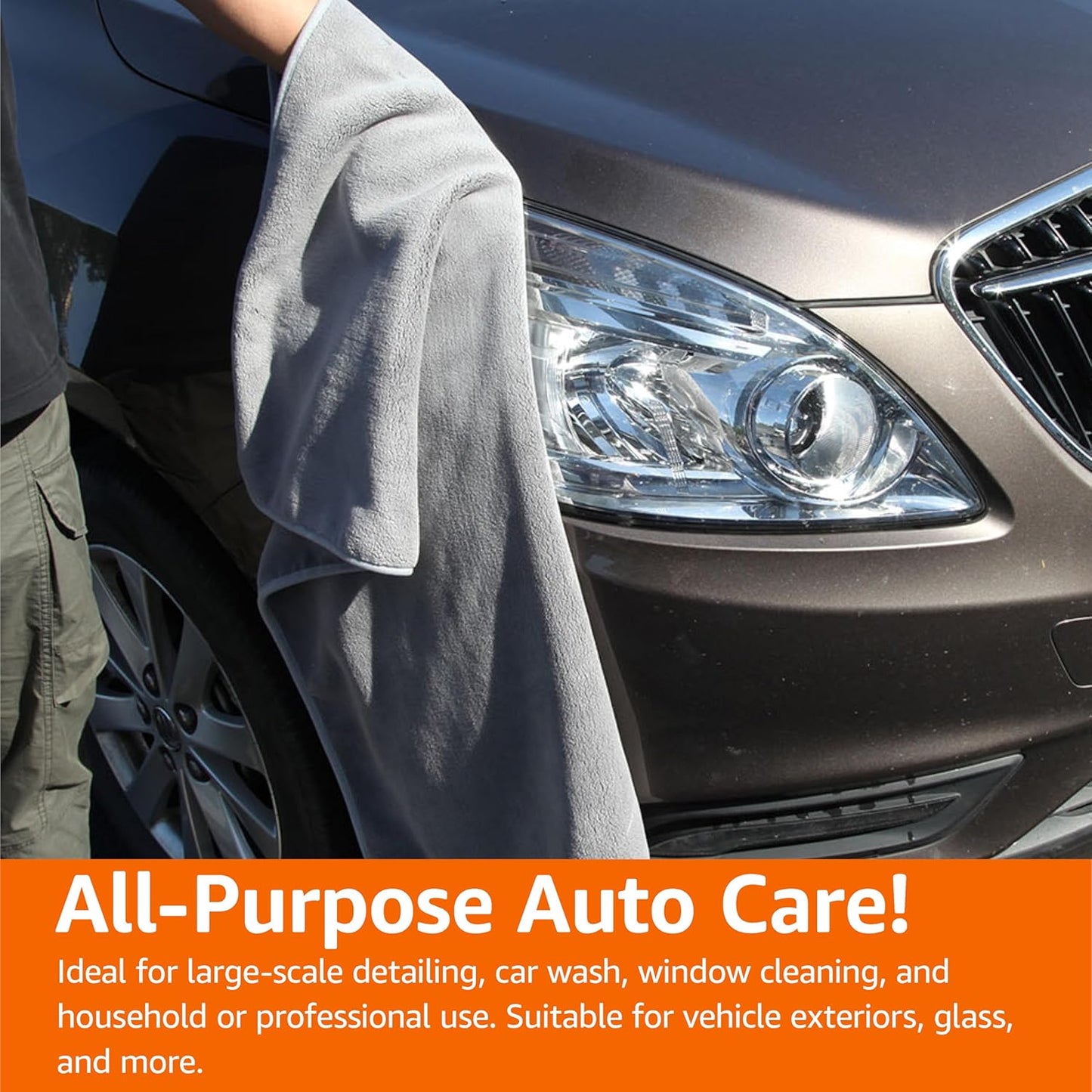 Amazon Basics Super Absorbent Microfiber Car Drying Towel, Streak-Free, Non-Abrasive, 36"L x 25"W, Gray