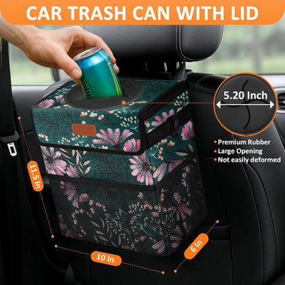 Vankor Car Trash Can Bin with Lid Hanging for Back Seat, Car Accessories for Women Men Leak Proof Automotive Garbage Cans Leakproof Vehicle Trash Can for Truck SUV Black