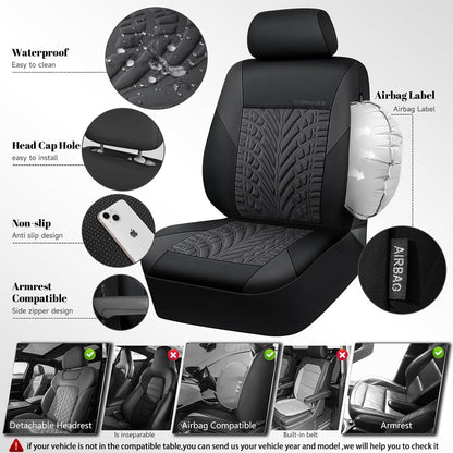 CAR PASS Car Seat Covers Full Sets, Front & Split Rear Bench for Car, 3D Tyre Embossed Automotive Interior Covers, Airbag Compatible, Quick Setup Universal Fit Seat Covers for Car, SUV(Charcoal)