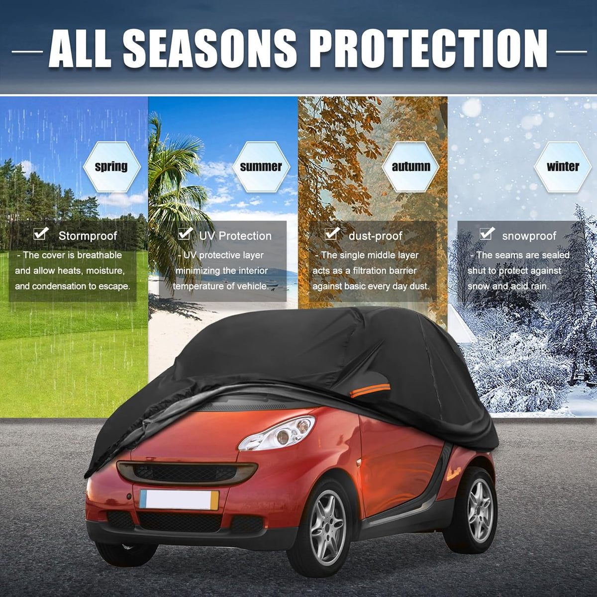 X AUTOHAUX Car Cover for Honda Civic Sedan/Coupe 210D-PU Outdoor Full Car Cover All Weather with Door Zipper for Waterproof Windproof Sun Rain Snow Protection