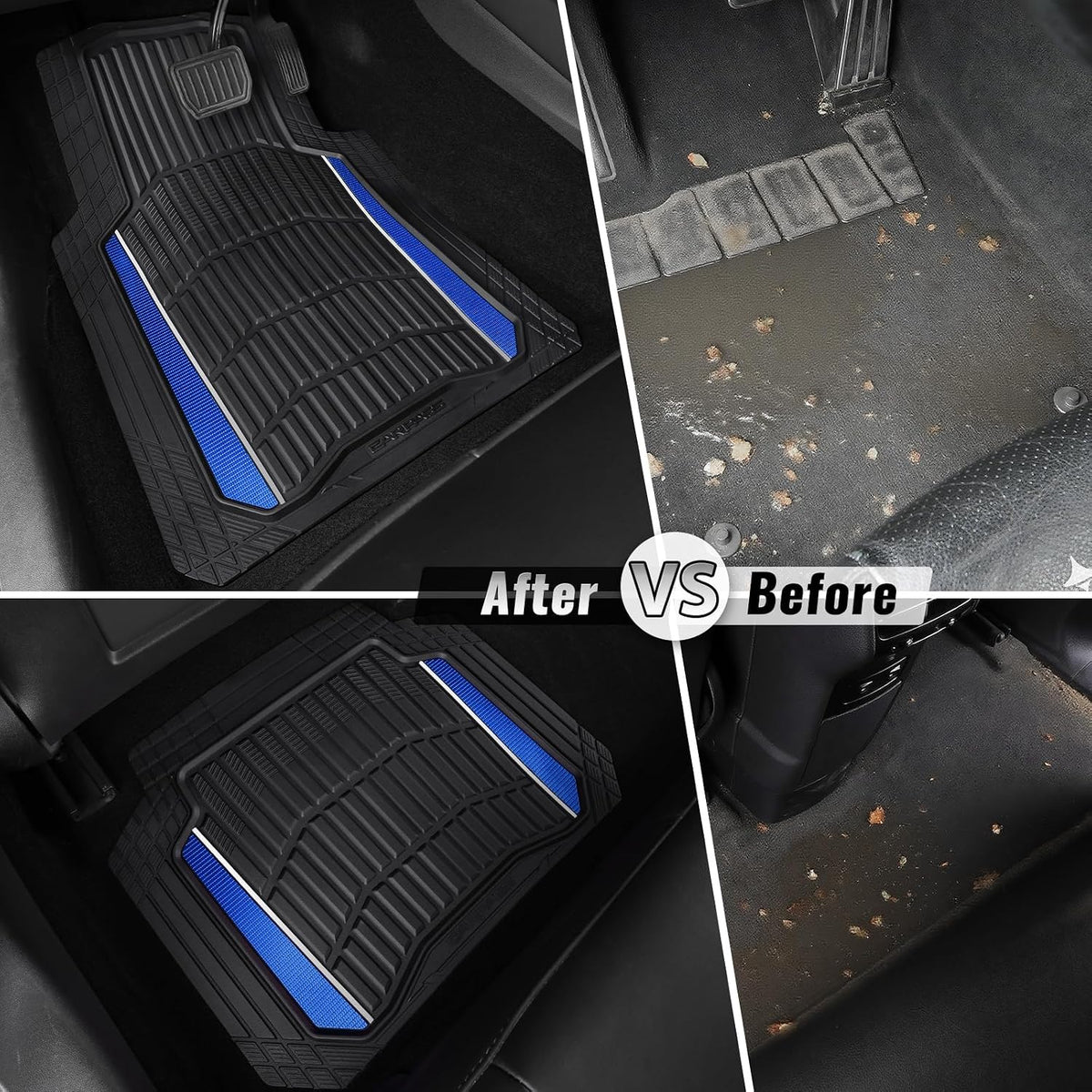 CAR PASS Heavy Duty Rubber Car Floor Mats, Deep Waterproof Car Floor Mats All Weather, Aluminum Film Floor Mats for Cars Non-Slip Universal Trim to Fit for SUVs Trucks Sedans Vans, Black Grey Metallic