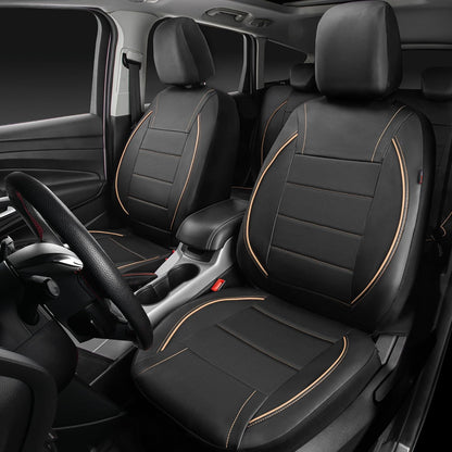 CAR PASS Universal FIT Piping Leather Two Front Seat Covers, Waterproof Faux Leather for SUV Sedan Van Truck, Airbag Compatible,Reserved Opening Holes for Headrest Covers. (Black red)