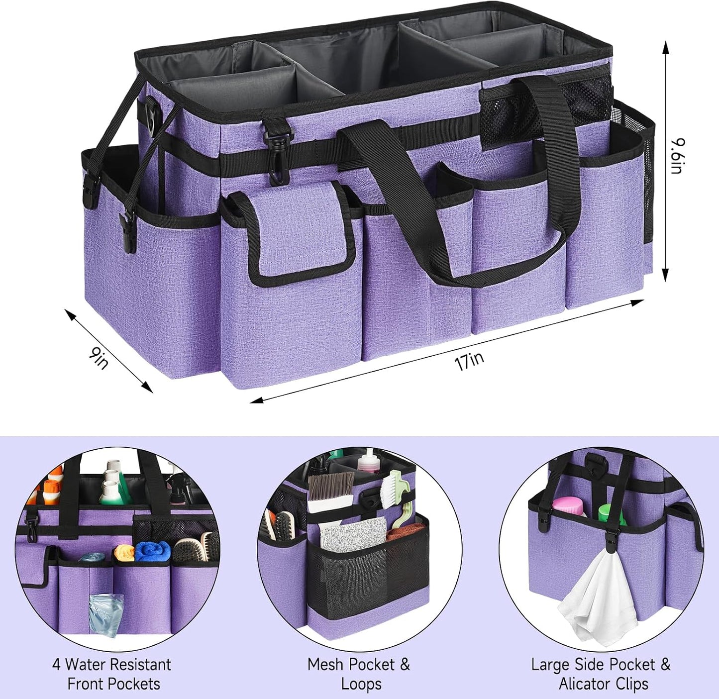 Cleaning Caddy,Cleaning Bag for Housekeepers,Cleaning Supplies Organizer with Handle,Black