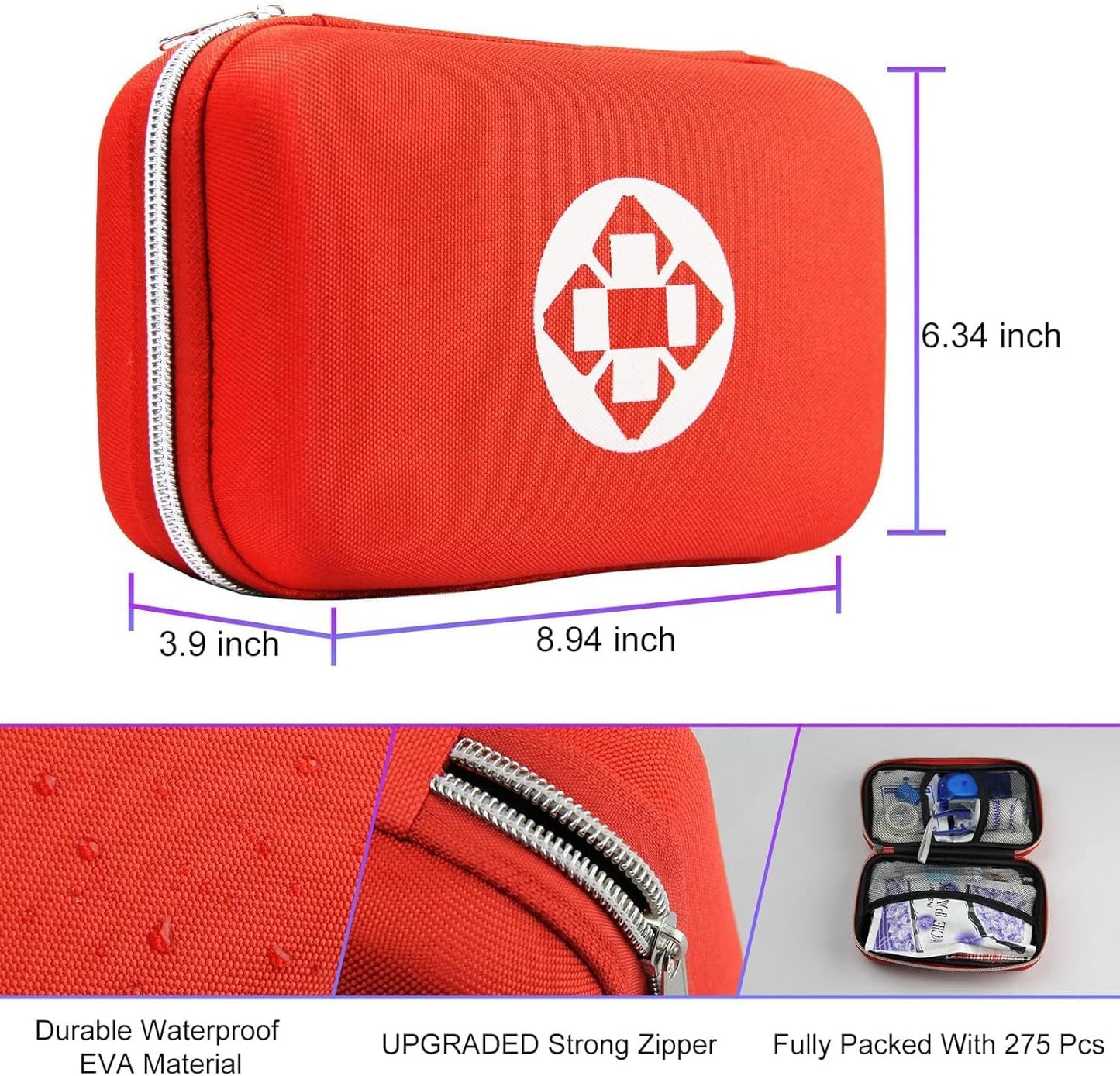 Car First Aid Kits 275Pcs Survival Gear Home Travel Size Small Emergency Kit Tactical Hiking EVA Camping Essentials Backpack Sports Office Boat Urgent Accident