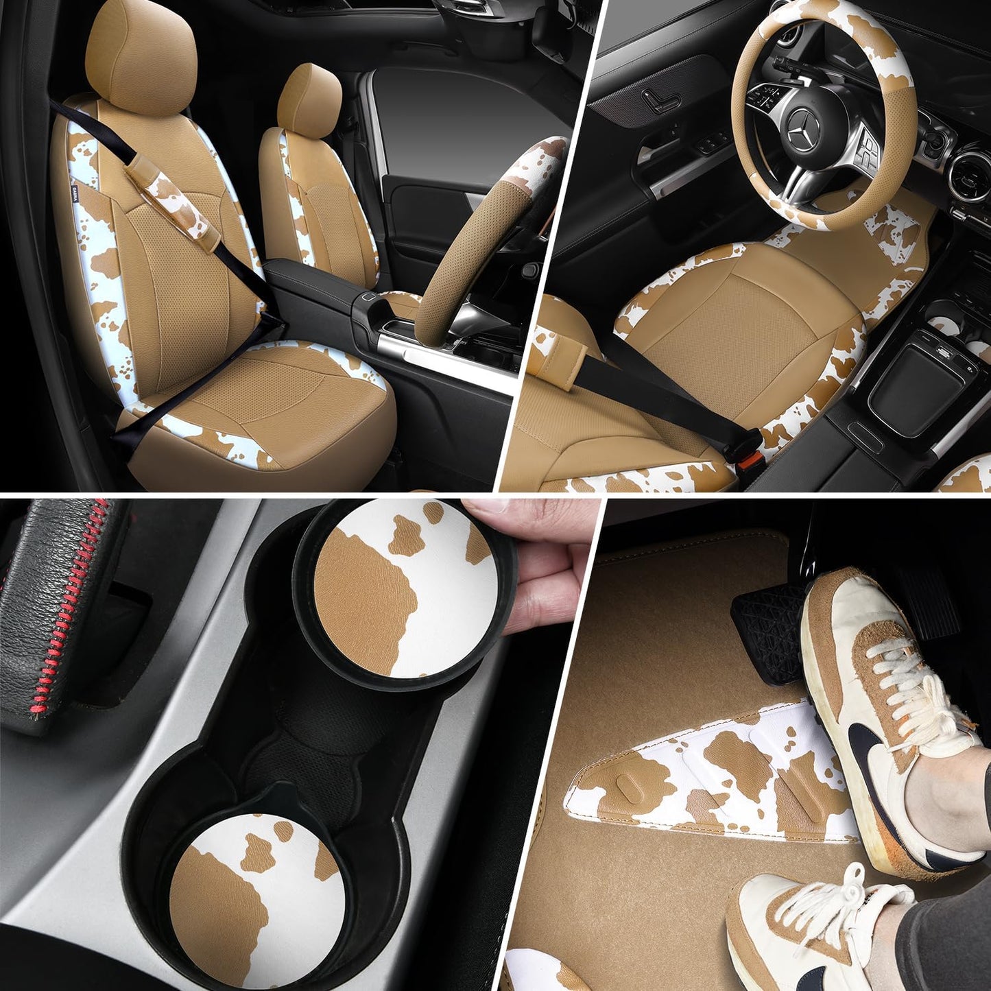 CAR PASS Waterproof Universal Car Floor Mats, Leopard Print Car Mats Fit for SUV,Vans,sedans, Trucks,Set of 4pcs Car Carpet with Driver Heel Pad and Nibs Backing, Leopard Car Accessories Gray Leopard