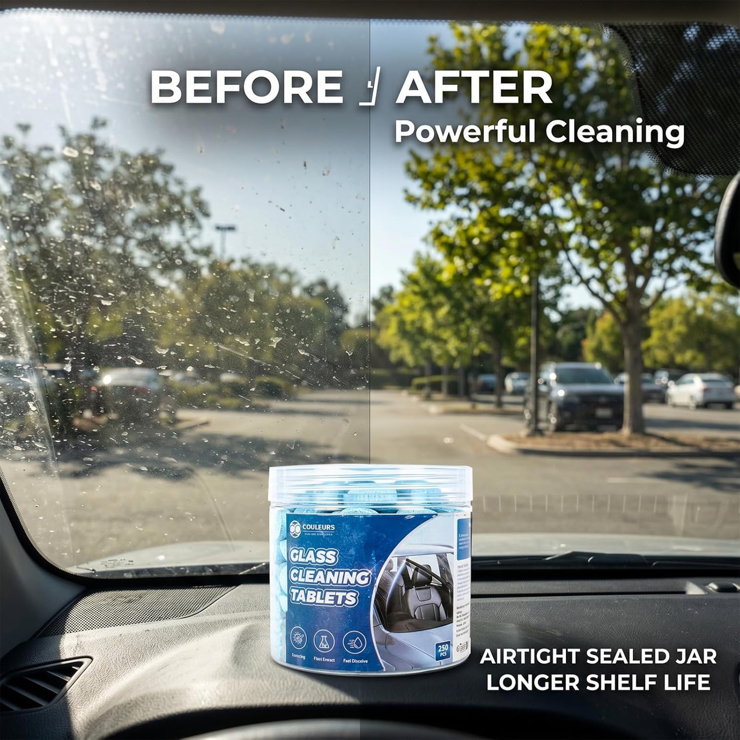 Couleurs Car Windshield Washer Tablets, Washer Fluid Tablets Glass Cleaner Concentrate Windshield Wiper Fluid Car Windshield Cleaner Automotive Glass Cleaner, 200 Pieces, 250 Pieces