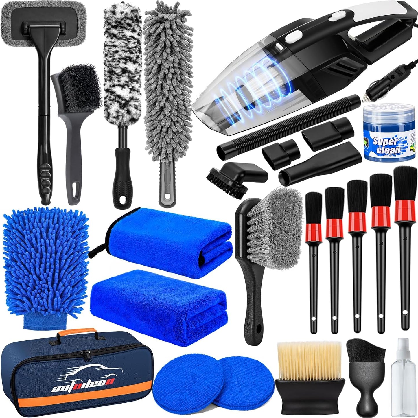 Car Detailing Kit, Car Detailing Brush Set with Vacuum, Bendable Car Wheel Rim Cleaner Brush Set, Car Detailing Brushes, Car Wash Cleaning Tools Kit for Interior, Exterior, Wheels, Blue