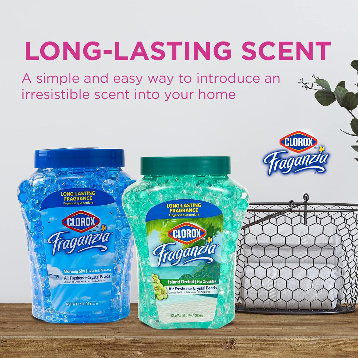 Clorox Fraganzia Crystal Beads Air Freshener, Long Lasting Room Deodorizer and Odor Eliminator Gel Beads to Freshen Home, Car, or Office, Fresh Ocean Breeze Scent, 12 Fl Oz