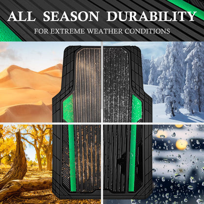 CAR PASS Heavy Duty Rubber Car Mats Metallic, Aluminum Film All Weather Floor Mats Waterproof Universal Trim to Fit Automotive SUV Sedan Van 4 Piece Anodized Deep Dish Two-Tone Sporty Black Red Chrome