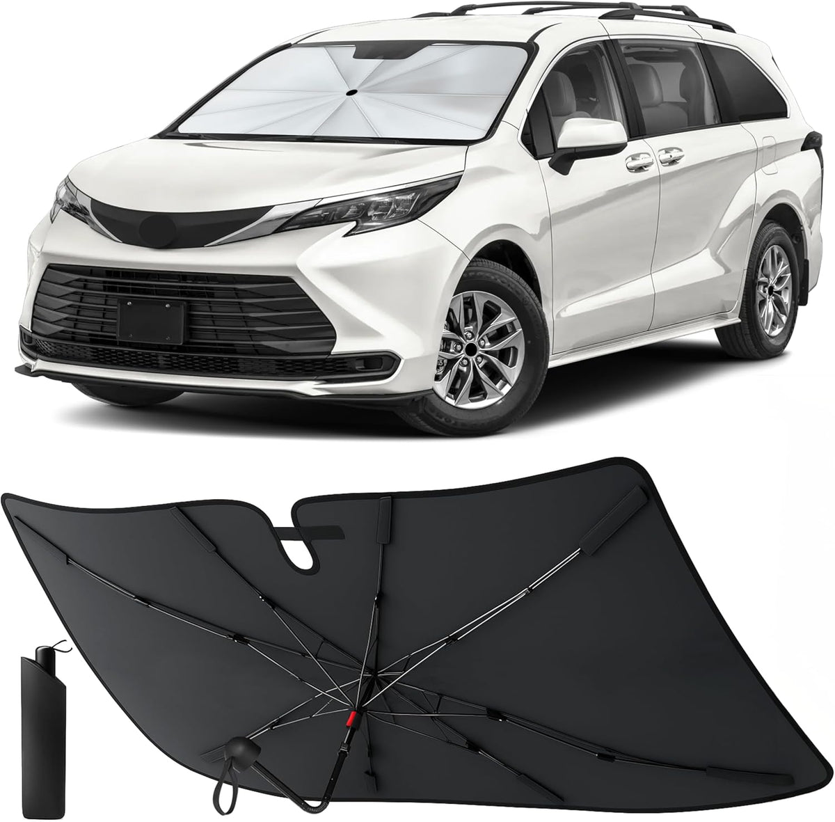 Econour Windshields Sun Shade for Car | Medium Foldable Car Sunshade & Window Tint | UV & Heat Protection Front Window Sun Shield, Keeps Interior Cool, Fits Sedans SUVs & Trucks (57” x 33”)