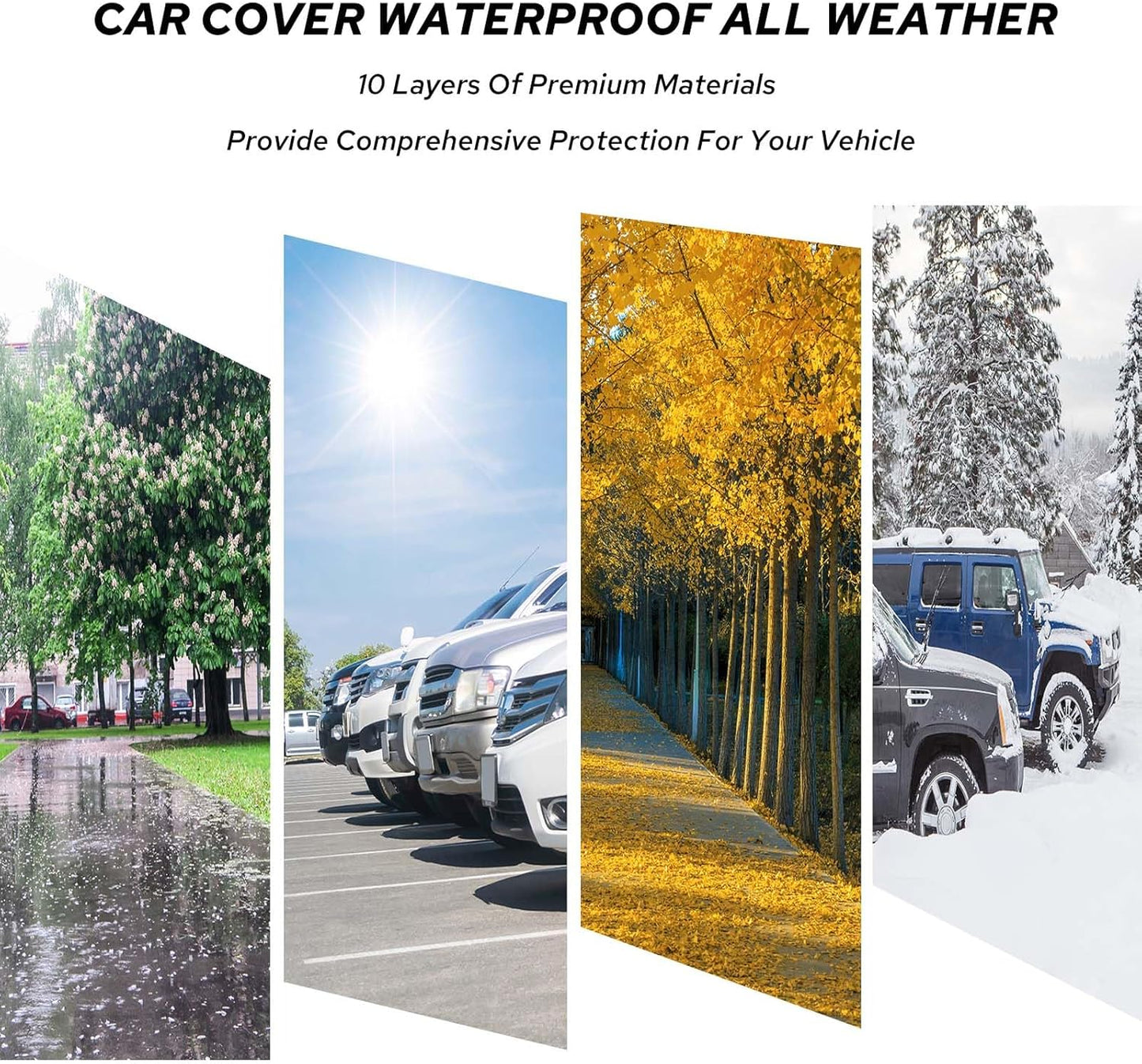 10-Layer Car Cover Waterproof All Weather for Automobiles, Soft Cotton Lining Outdoor Full Covers with Door Zipper, Universal Fit for Sedan 196"-208" L, Size A6 (See Size Chart)