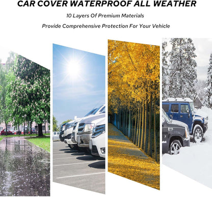 10-Layer Car Cover Waterproof All Weather for Automobiles, Soft Cotton Lining Outdoor Full Covers with Door Zipper, Universal Fit for Sedan 196"-208" L, Size A6 (See Size Chart)