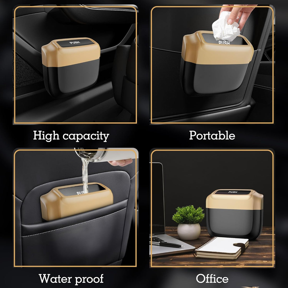 2 Packs Car Trash Can with Lid，Built-in Storage Garbage Bag，Leakproof Vehicle Trash，Car Accessories for Interior,Mini Garbage Bin for Automotive, Office, Kitchen,Bedroom，with 60pcs Trash Bags